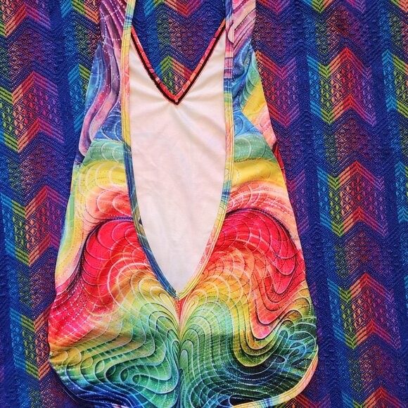 The Headspace Rainbow Halter Bodysuit – Psychedelic Rave Festival One-Piece (M) - Picture 2 of 6